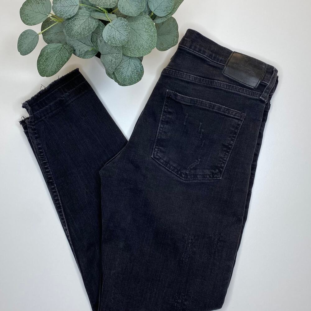 Zara Woman | Black Premium Denim Collection Distressed Cropped Jeans